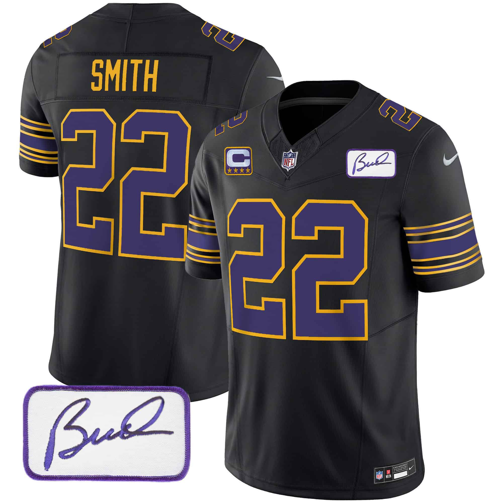 Men Minnesota Vikings #22 Smith Black 2024 Nike Bud Grant Patch Classic Limited NFL Jersey
